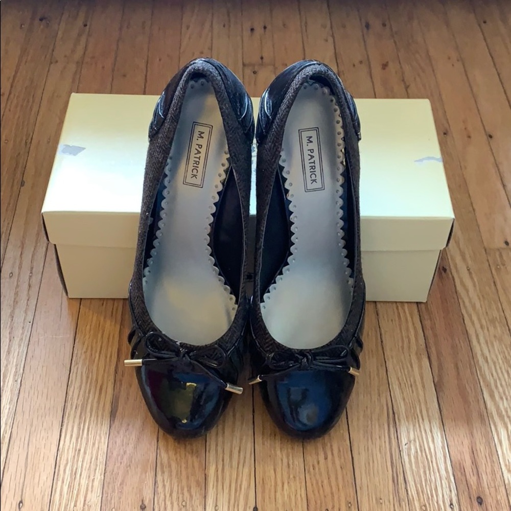 M. Patrick Brown Patent/Tweed 2in Kitten Heels